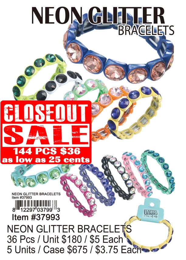 Neon Glitter Bracelets - Closeout 144 Pcs.